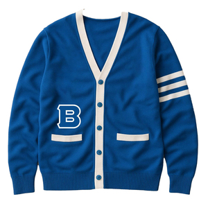 Cardigan universitaire tricoté pour hommes pull avec lettres et écussons veste d'hiver décontractée à col en V style universitaire vêtements d'extérieur en laine/acrylique anti-boulochage - Product Image 2