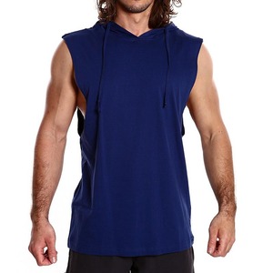 Solid Color Breathable Hooded <b>Gym</b> Fitness Customization logo Hooded Breathable Sleeveless tank Top for <b>Men</b> - Product Image 1
