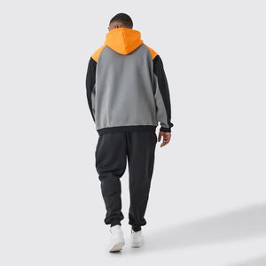 Sweat à capuche personnalisé en coton pour homme, coupe oversize, design patchwork color block, en molleton avec poche frontale - Product Image 2