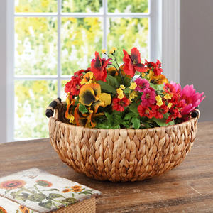 Panier de rangement rond pliable en rotin fait main tissé à partir de fibre végétale de jacinthe d'eau - Product Image 5