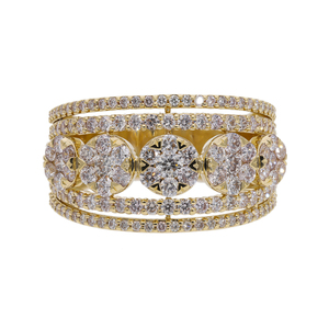 Bague de déclaration classique luxueuse en or 14 carats plaqué rhodium avec diamants naturels, large bande et diamants brillants en grappe - Product Image 1