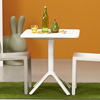 Table de bistrot carrée d'extérieur 70x70 cm, plateau en technopolymère, colonne en aluminium peint, base à quatre pieds pour café, restaurant, terrasse