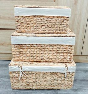 Eco-Friendly Water Hyacinth <b>Basket</b> for Organizing Clothes | Wicker <b>Basket</b>| Water Hyacinth <b>Basket</b> With <b>Lid</b> - Product Image 4