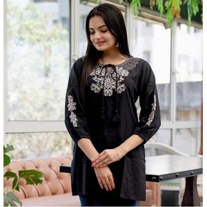 High Quality Cotton Embroidery Short Top for <b>Women</b> with Durable Stitching Embossed <b>Kurta</b> Tunic - Product Image 1