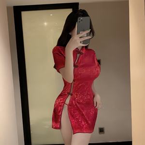 2026 Lencería Cheongsam Sexy de Talla Grande Estilo Retro para Mujer, con Abertura Alta, Conjunto de Tentación Estilo Uniforme, con Tanga - Product Image 1