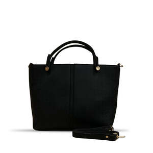 Sac à main en cuir noir élégant pour femme fourre-tout de travail convertible avec clous dorés, fermeture à glissière arrière et double sangles pour le bureau - Product Image 1