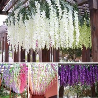 Guirlande de glycine suspendue-Fleurs de vigne en soie pour mariage Boho et balcon Décor 2 bâtons en 1 Décoration murale élégante