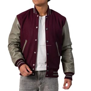 Chaqueta Varsity Unisex con Cuerpo de Lana, Mangas de Cuero, Cierre de Cremallera, Estilo Béisbol, con Parches y Forro Acolchado - Product Image 1