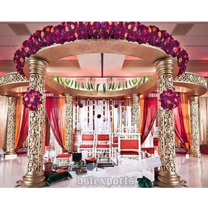 Mandap de mariage indien sculpté en fibre dorée, Mandap sculpté en fibre Jali, Décoration florale, Mandap de mariage traditionnel, Australie - Product Image 1
