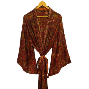 Camisa de Playa, Kimono de Seda para Mujer, Multicolor, Suave, Ropa de Casa, Blusa de Seda Multicolor, Kimono Corto Tipo Túnica - Product Image 1