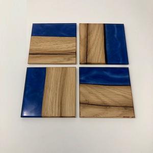 Hot Sale 2025 Top Quality Customize Square Round Epoxy Wood Resin <b>Coaster</b> With Holder <b>Set</b> Mango wood joint Resin Stone <b>Coasters</b> - Product Image 4