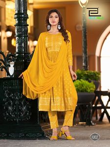 Trajes de diseñador con estampado Reyon de calidad superior pesado tradicional indio para mujer, superventas, lo último en venta al por mayor Salwar Kameez Dupatta - Product Image 3