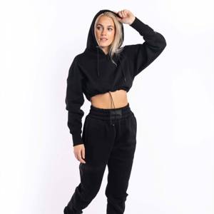 Sweat à capuche court zippé intégral en sherpa 100 % coton noir personnalisé pour femme, anti-plis et respirant - Product Image 1