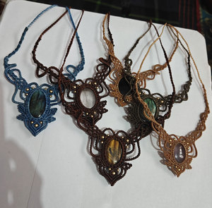 Handmade Macrame Bông Tai Chokers Liên Kết Chuỗi Sang Trọng Malachite Đá Quý Miễn Phí Kích Thước Hình Bầu Dục Màu Đen Chủ Đề Đồ Trang Sức Thiêng Liêng Hình Học - Product Image 3