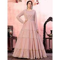 Robe Anarkali en Georgette à Paillettes Rose Poussiéreux, Robe de Soirée Formelle pour Invité de Mariage avec un Design Spécial pour les Soirées