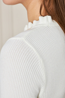 Blusa de punto acanalado de manga corta con volantes para mujer, cómoda y elegante, transpirable, de alta calidad