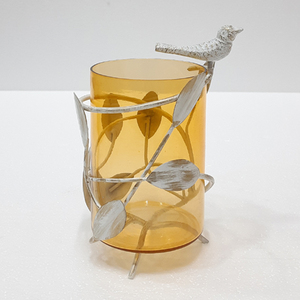 Bougeoir en aluminium, métal et verre de forme ronde, plaqué argent, style fantaisie, éclairage décoratif de luxe fait à la main. - Product Image 1