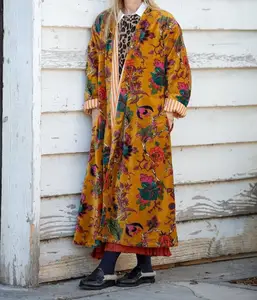 벨벳 기모노 로브 모닝 티 벨벳 코트 들러리 여성 착용 코튼 벨벳 재킷 신부 가운