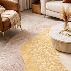 Tapis rond en laine abstraite de designer, tapis fait main pour la décoration de maisons et d'hôtels de luxe, cadeau de Nouvel An avec dos en latex - Product Image 5