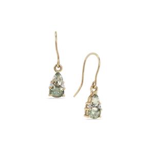 Pendientes de Zafiro Verde Montana de 0.99ct con Circonita Blanca en Oro de 9K - Product Image 1