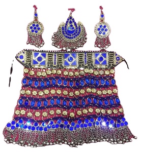 Nueva llegada afgano Tribal azul oro antiguo diseño declaración collar pendientes conjunto perlas hechas a mano para regalo servicio OEM - Product Image 3