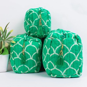 Le ของที่ระลึกวินเทจผ้าฝ้ายพิมพ์ลายบล็อกมือสำหรับกระเป๋าซิปปิดกันน้ำทนทานกระเป๋าเครื่องสำอางเดินทางความจุขนาดใหญ่ - Product Image 3