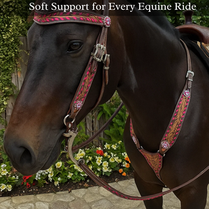 Headstall et cuirasse en cuir de la meilleure qualité avec des coutures de couleur rose - Product Image 2