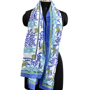 Sarongs traditionnels en coton pour femmes faits à la main Sanganeri bloc floral imprimé maillots de bain pour adultes paréos blancs en gros - Product Image 4