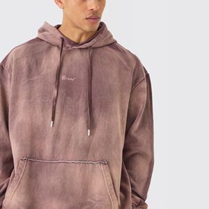 Custom <b>Men</b> Crop Vintage 400gms <b>Hoodie</b> Cotton Heavyweight Sun Faded Distressed Aged Baby <b>Blue</b> Acid Washed Zip up <b>Hoodie</b> With Rips - Product Image 6