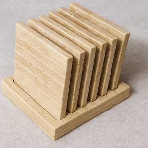 Posavasos de Mármol Travertino con Soporte, Posavasos de Piedra Blanca y Negra para Bebidas, Decoración del Hogar - Product Image 2