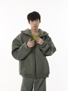 Pantalon de survêtement à capuche zippé 100% coton pour hommes, veste coupe-vent avec broderie et impression numérique, survêtements d'extérieur pour l'hiver - Product Image 5