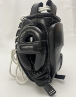 Protector de Cabeza de Boxeo Personalizable de Cuero Vacuno Genuino de Alta Calidad con Cordones, Negro, Transpirable, Ligero y de Secado Rápido
