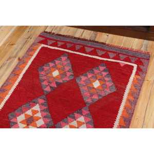 Tapis de 3,1 x 10,2 pieds, tapis turc Kilim, tapis rayé en laine rouge vintage - Product Image 5