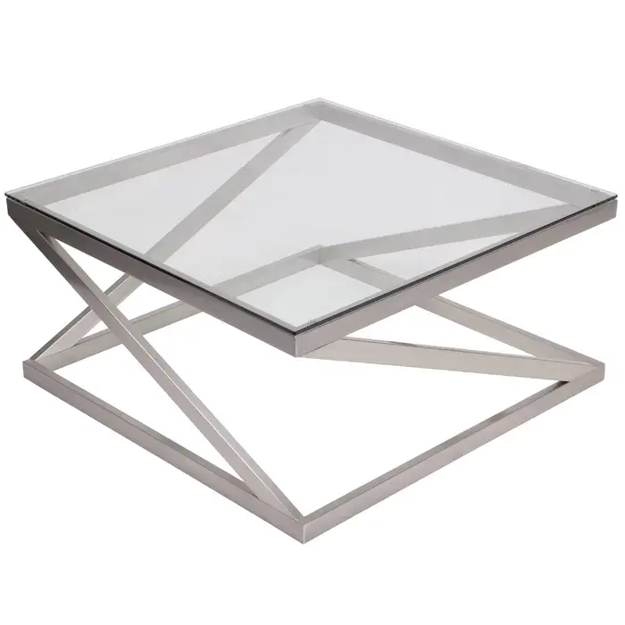 מכירה חמה מודרני עיצוב חדש מתכת זכוכית מופשט שולחן קפה שולחן מרכז מודרני לסלון ריהוט מלון
