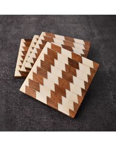 MUGHALCRAFTS <b>Coasters</b> Set 4 Square Zig-Zag Wood Resin Kitchen Space Sublimation Pattern Ceramic <b>Marble</b> Design Blanks Home Use - Product Image 1