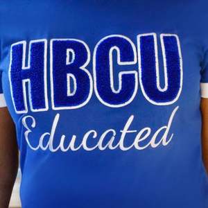 HBCU Women's Blue <b>White</b> Chenille Tee Premium Cotton T-<b>Shirt</b> Classic <b>Fit</b> Greek Apparel Soft Comfortable Stylish Embroidered Logo - Product Image 2