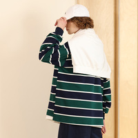 Pull décontracté respirant à manches longues pour homme, style rugby, rayé, coupe ample, en tricot teint en fil, idéal pour le quotidien
