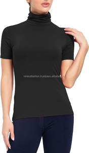 100% Cotton <b>Top</b> Quality Wholesale Bangladesh Short Sleeve <b>Women</b> Turtleneck 160gsm OEM T-Shirt - Product Image 5