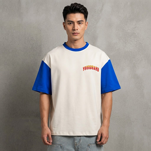 เสื้อยืดผู้ชายผ้าฝ้ายแท้ 100% หนัก ทรงโอเวอร์ไซส์ สกรีนโลโก้ได้ ตัดต่อสี 280GSM ทรงหลวม หนา - Product Image 4