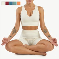 Ensemble de yoga sans couture pour femmes, vêtements de sport sans manches, vêtements de fitness à col en V, vêtements de sport pour la salle de sport, ensemble 2 pièces