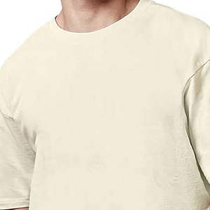 T-shirt en coton beige surdimensionné pour homme, coupe ample, col rond, style streetwear décontracté - Product Image 6