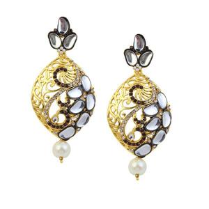 Kriaa Kundan Fine <b>Cuff</b> <b>Earrings</b> Gold Plated Stone Dangler 1305942 - Product Image 1