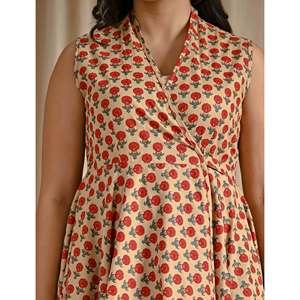 Vestido Asimétrico Estampado de Algodón Butti Rojo Beige, Personalizado, Casual, Elegante, para Oficina, Talla 5XL, Transpirable, Estiloso, para Fiestas Diurnas - Product Image 2
