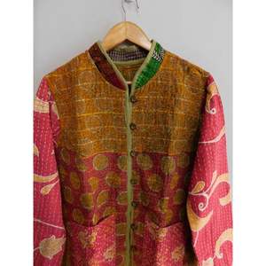 Casual Vintage Algodón Kantha Chaqueta Indian Hand Block Floral Impreso Abrigo de manga larga - Product Image 3