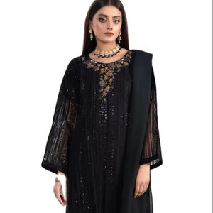 Colección de trajes paquistaníes sin coser Nueva colección de Dupatta de seda inferior Stanton DE TRABAJO bordado Georgette - Product Image 1