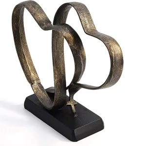 Cadeau d'anniversaire de mariage pour Couples-Sculpture de deux cœurs et croix en fer pour mariage, trois décor chrétien, 10.8x9.5 pouces