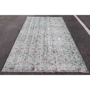 พรมวินเทจขนาด 5.6x9.1 ฟุต ลายดอกไม้สีเขียว พรมขนสัตว์ตุรกี - Product Image 1