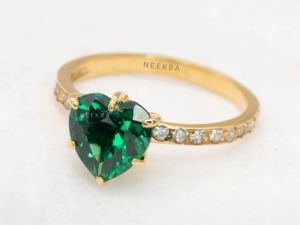 8*8mm corte de corazón Esmeralda cultivada en laboratorio 14K anillo de oro amarillo sólido anillo de Corazón Dorado anillo solitario en forma de corazón por proveedor indio - Product Image 5