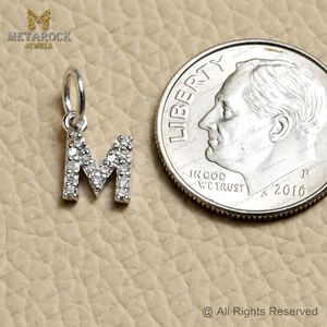 Pendentif à breloque initiale en diamant pavé naturel lettre m or blanc 14 carats bijoux faits à la main cadeau de noël pendentif alphabet M - Product Image 4