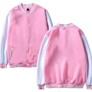 Varsity Jacket Zip Up Letterman Jacket Survêtement Printemps Automne Vêtements Rose Chaud - Product Image 5